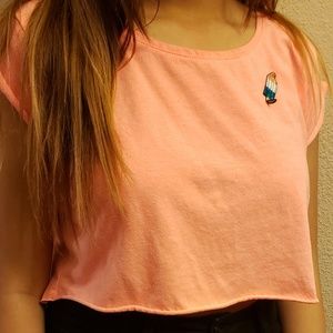 Neon coral crol top with popsicle patch